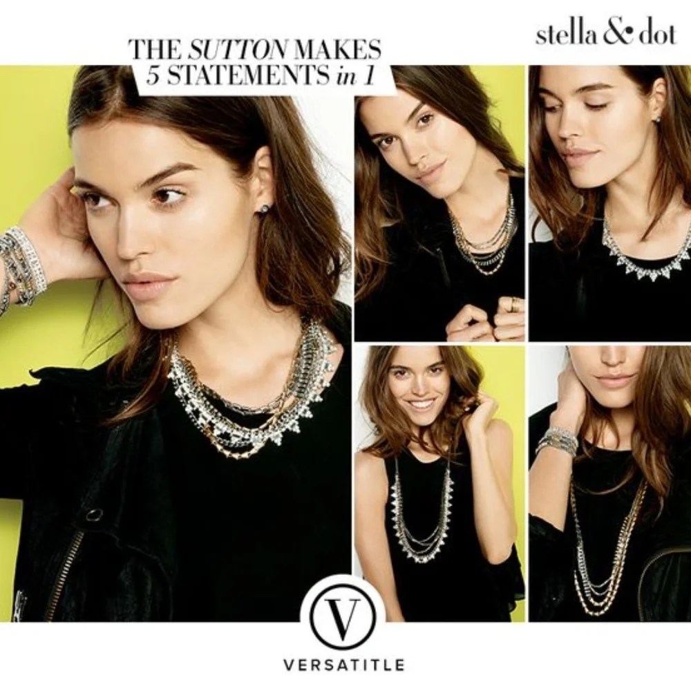 Stella & Dot | 5-in-1 Silver+Gold+Rhinestone MixedMetal NEW Statement Ne… - Picture 6 of 10